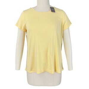 NWT J Jill Pima Cotton T-Shirt Womens L Pale Yellow Short Sleeve Breathable Soft